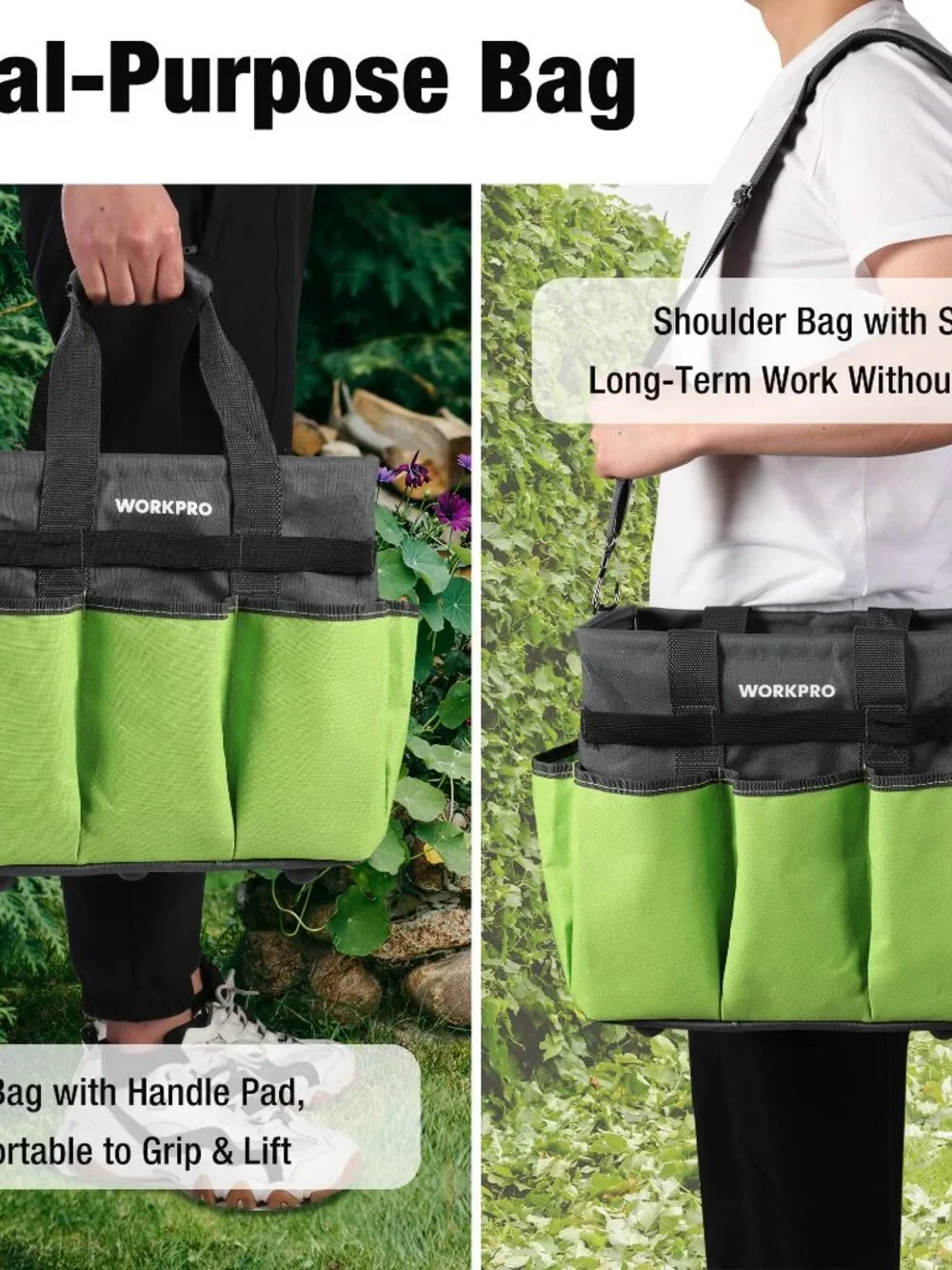WORKPRO Garden Tool Bag Organizer, Heavy Duty Gardening Tote Bag with 10 Pockets